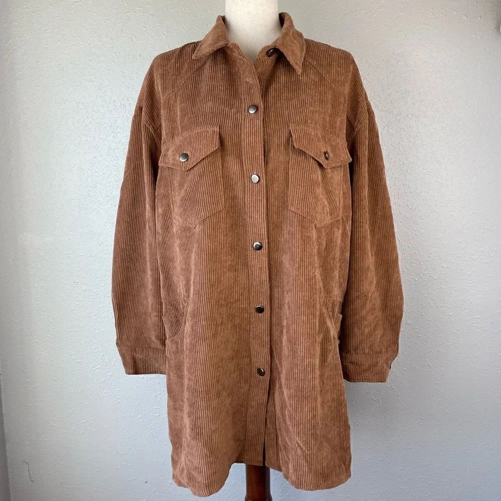 Brown Corduroy Button Down Jacket Size L EUC